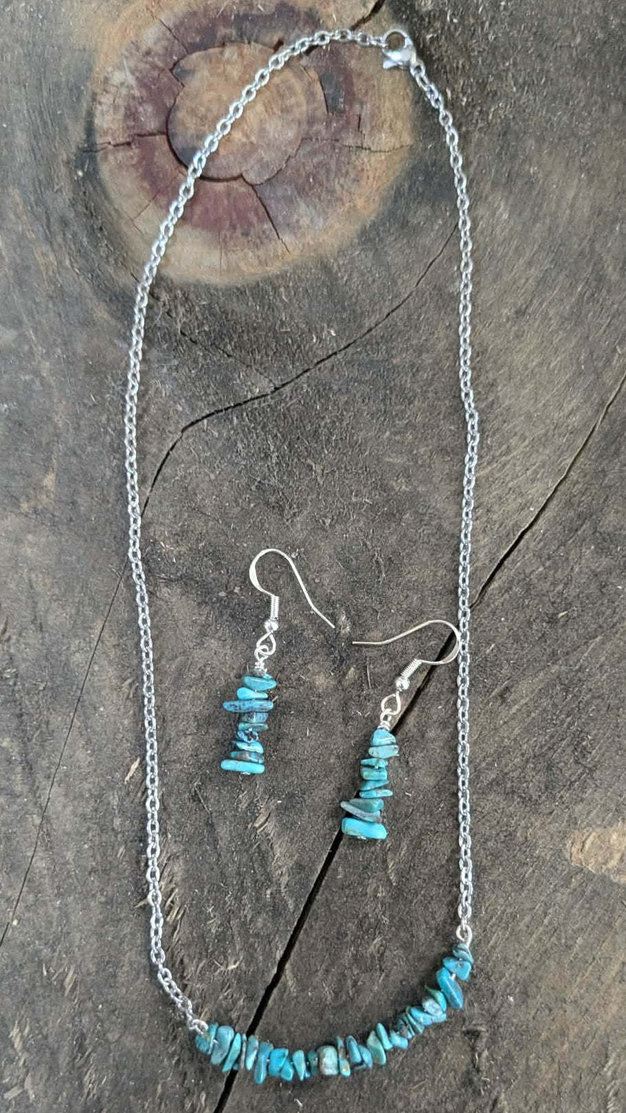 Turquoise Chip Earrings and Necklace Set