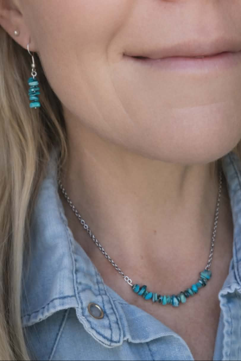 Turquoise Chip Earrings and Necklace Set