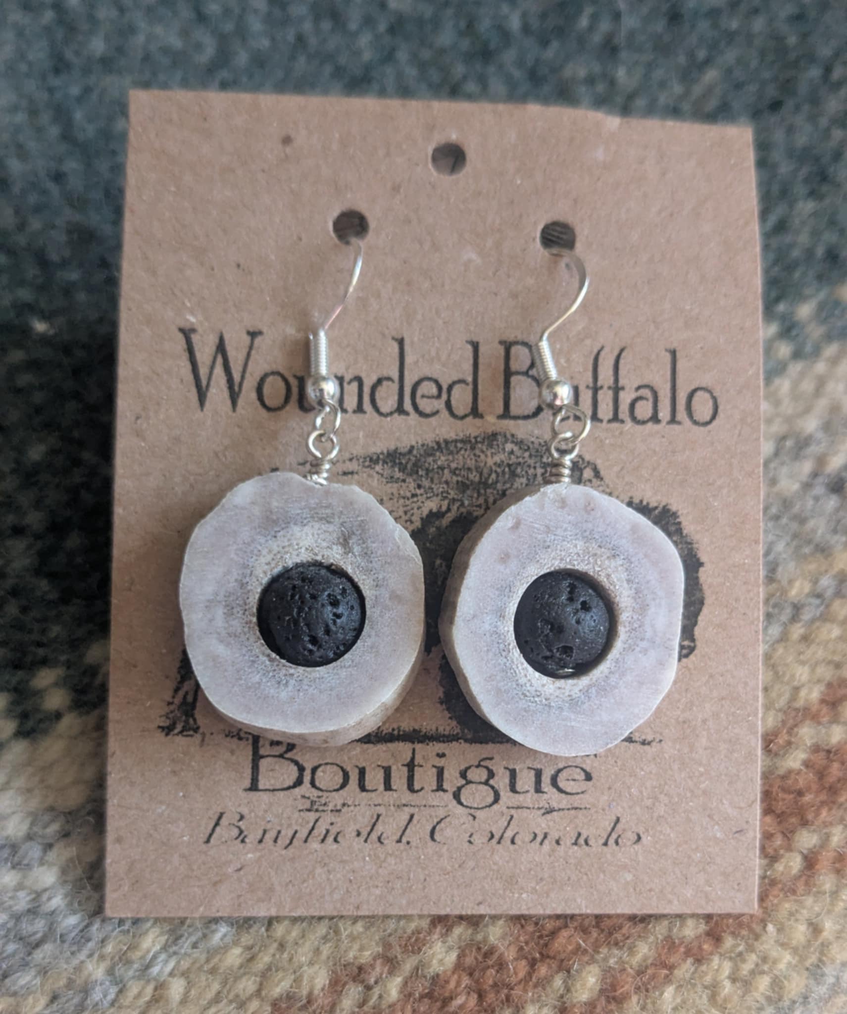 Antler and Lava Rock Earrings