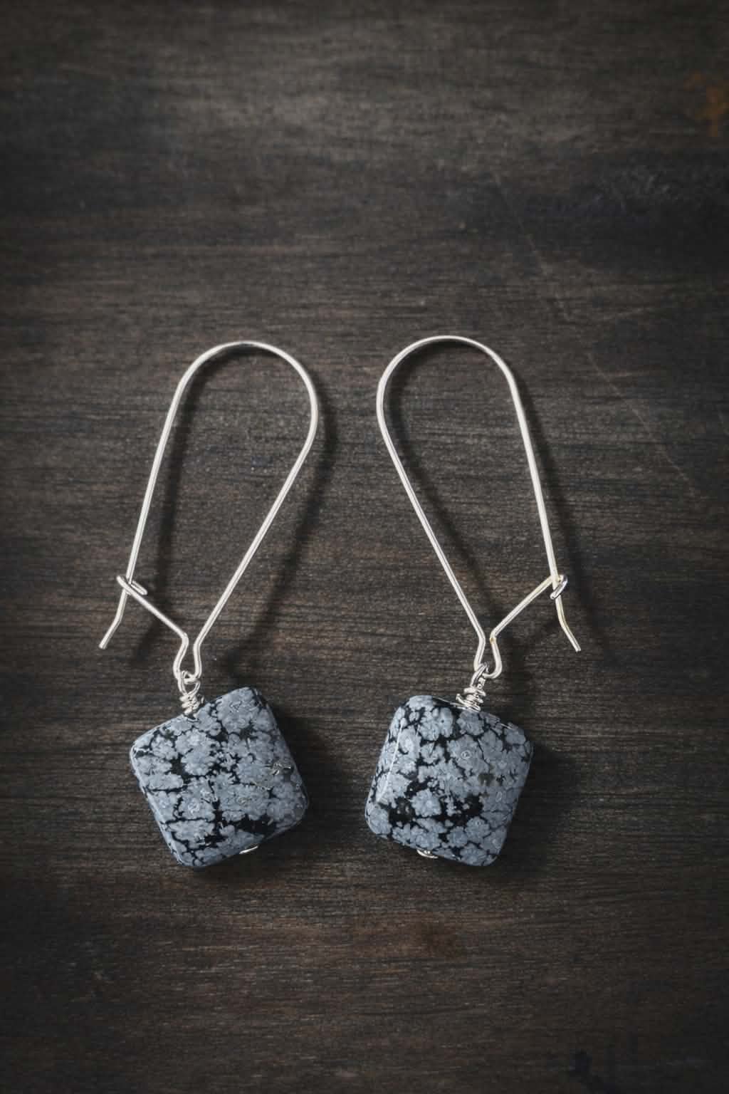 Snowflake Obsidian Drop Earrings