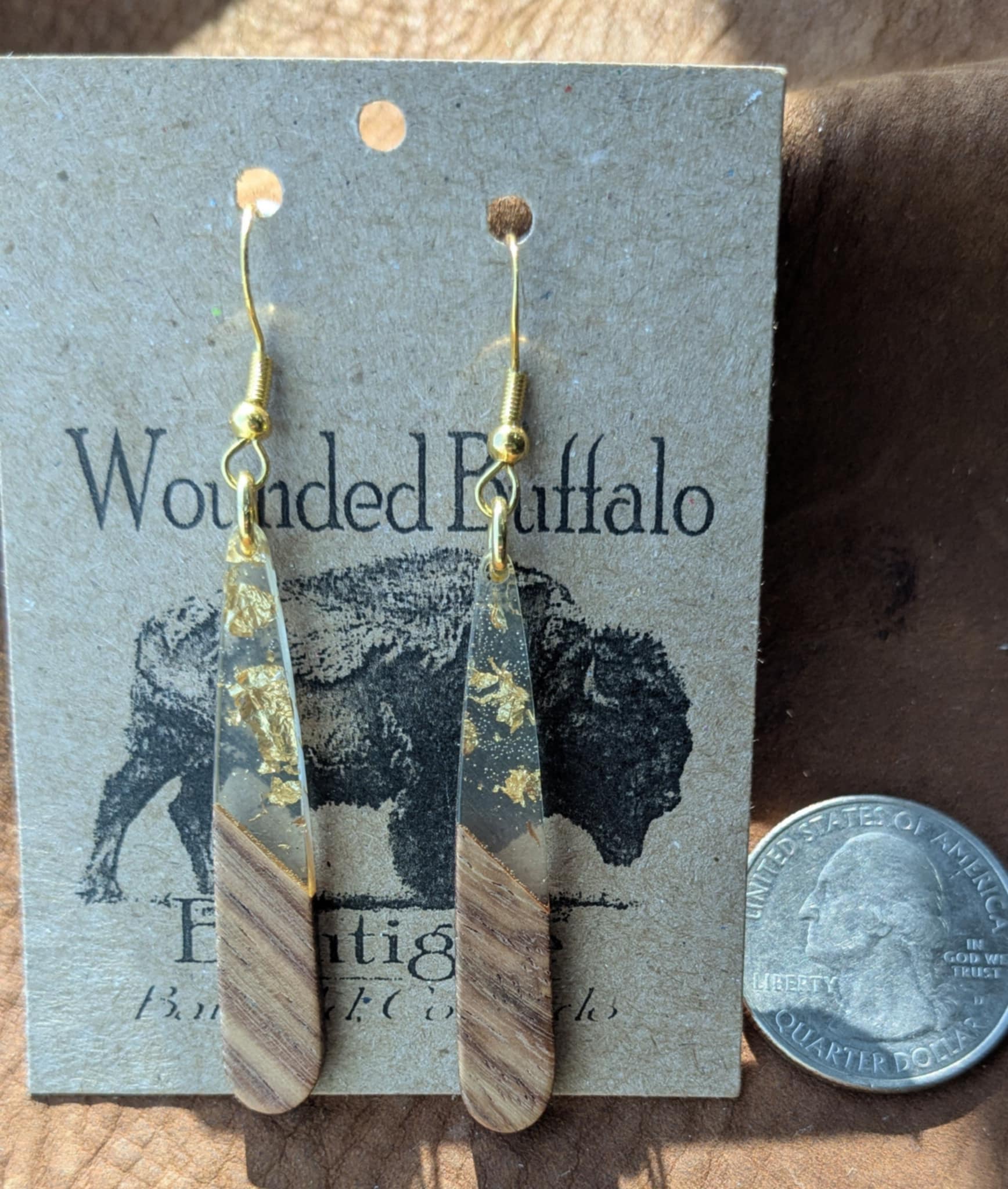 Goldleaf Wood (Slim Teardrop) Earrings
