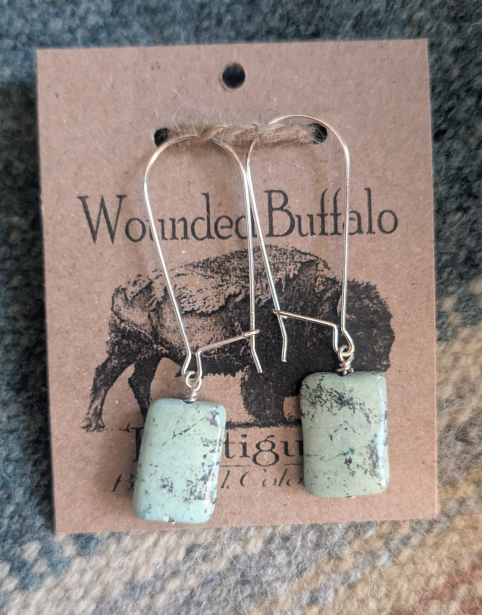 African Turquoise Rectangle Drop Earrings - Light Stone