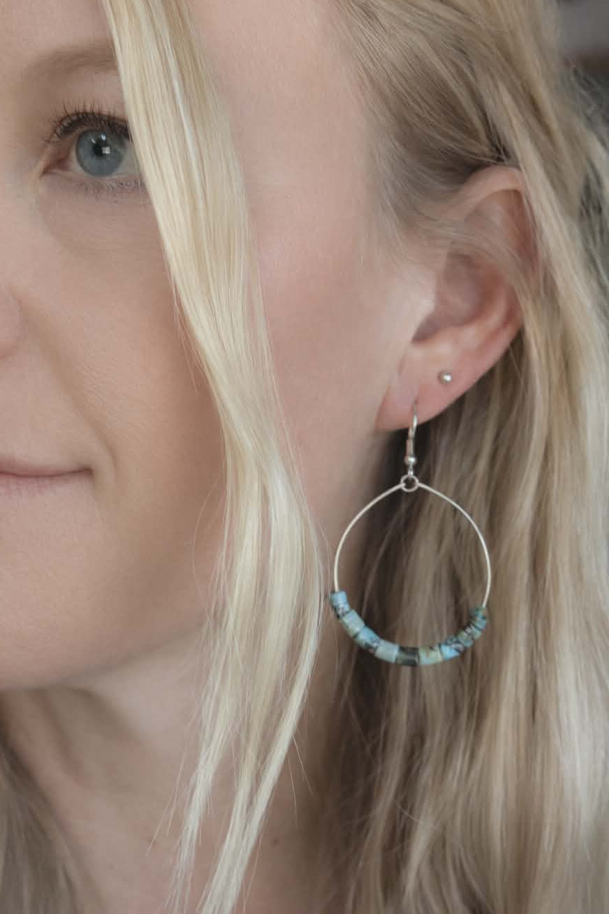 African Turquoise Hoop Earrings