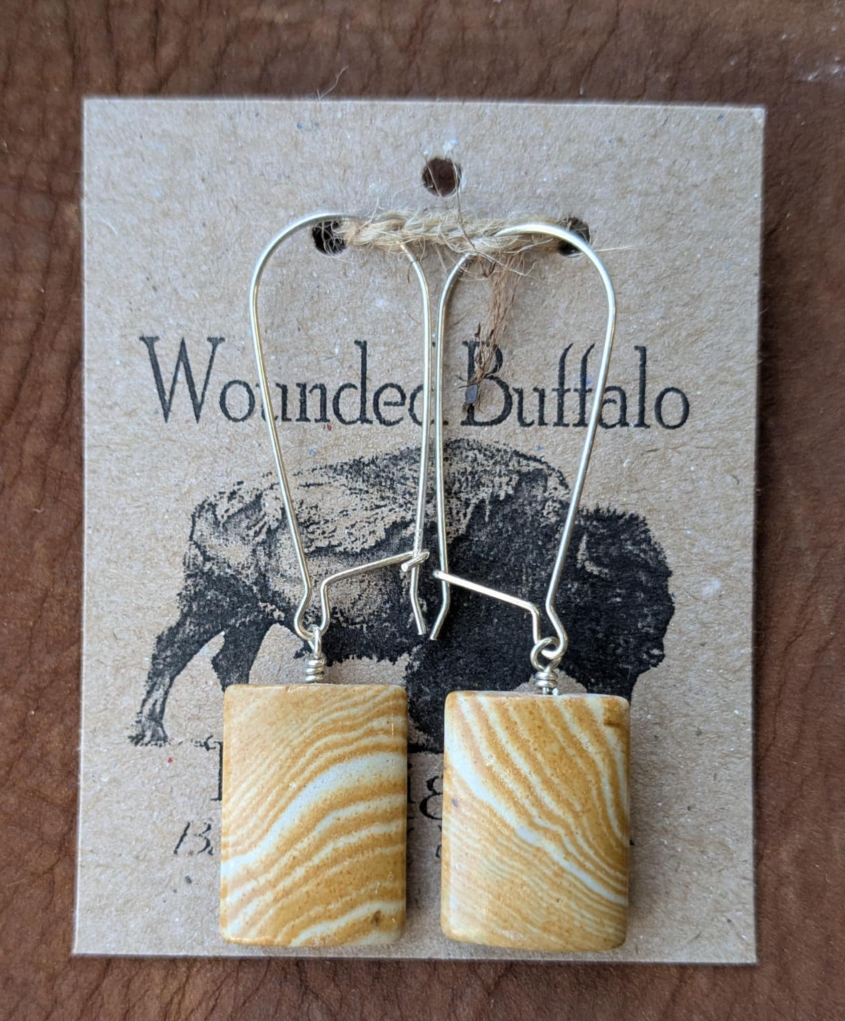 Yellow Jasper with Natural Cream Bandinge Drop Earrings