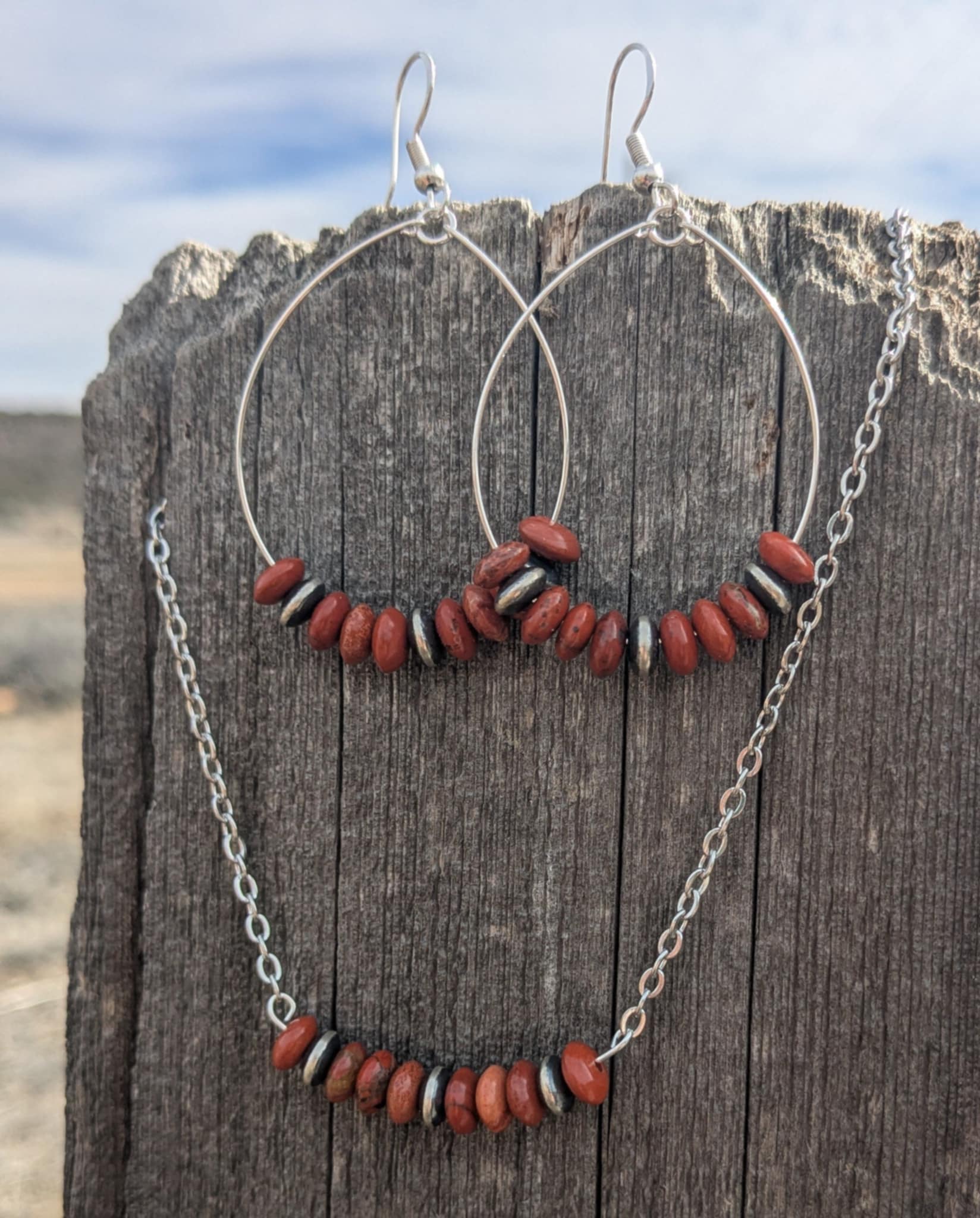 Red River Jasper and Navajo Pearls Set