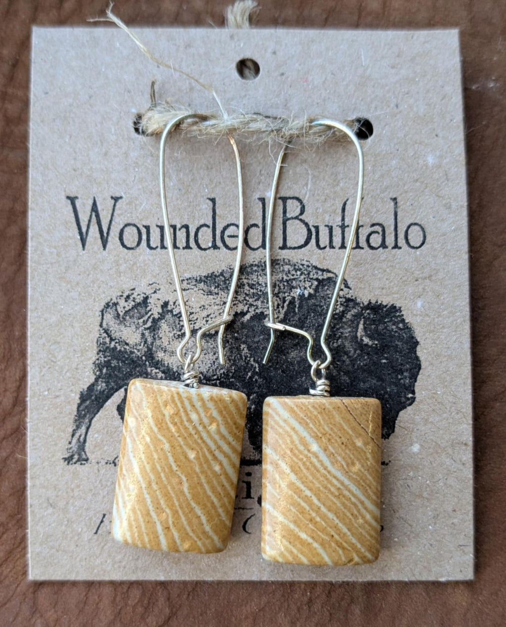 Yellow Jasper with Natural Cream Bandinge Drop Earrings
