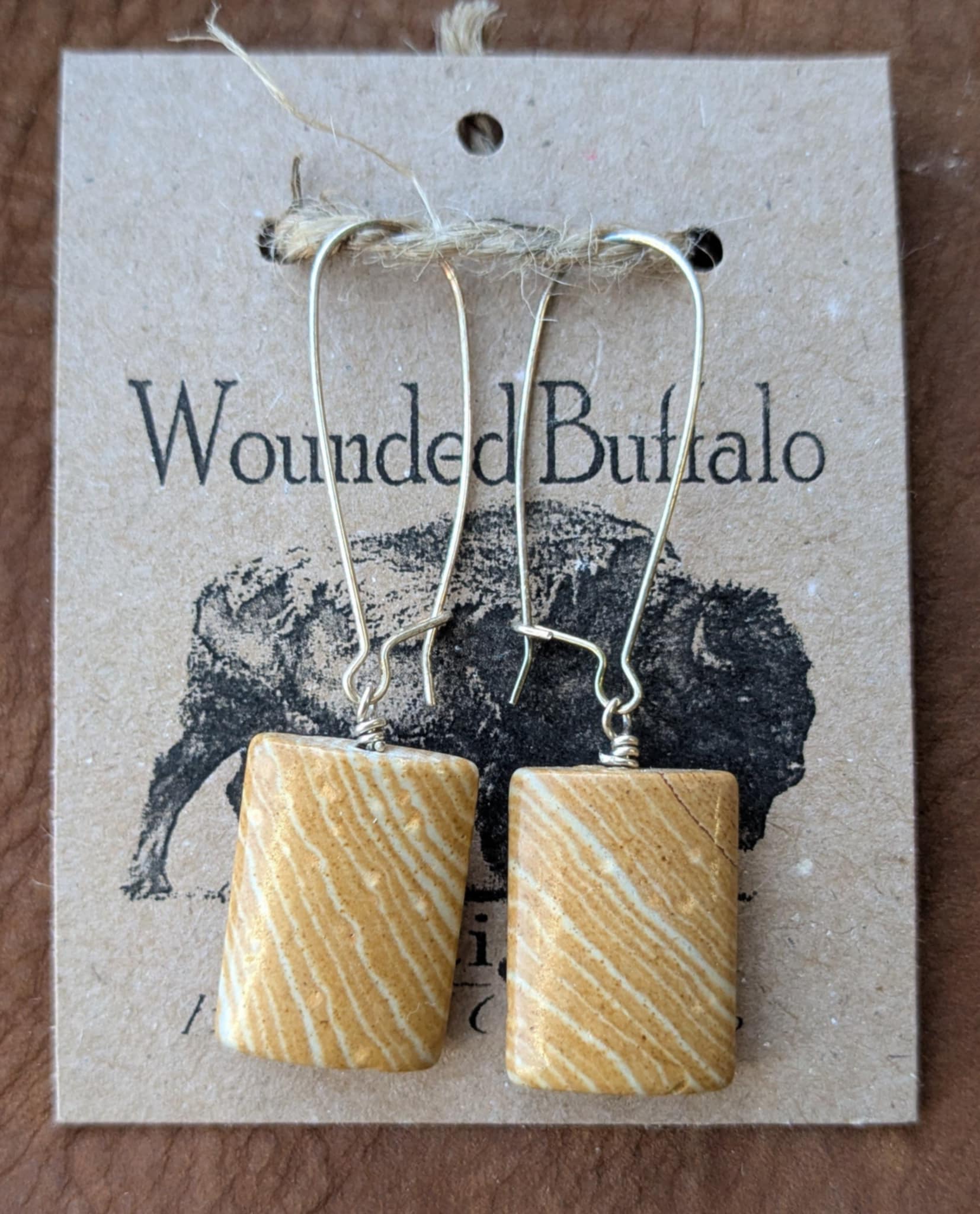 Yellow Jasper with Natural Cream Bandinge Drop Earrings