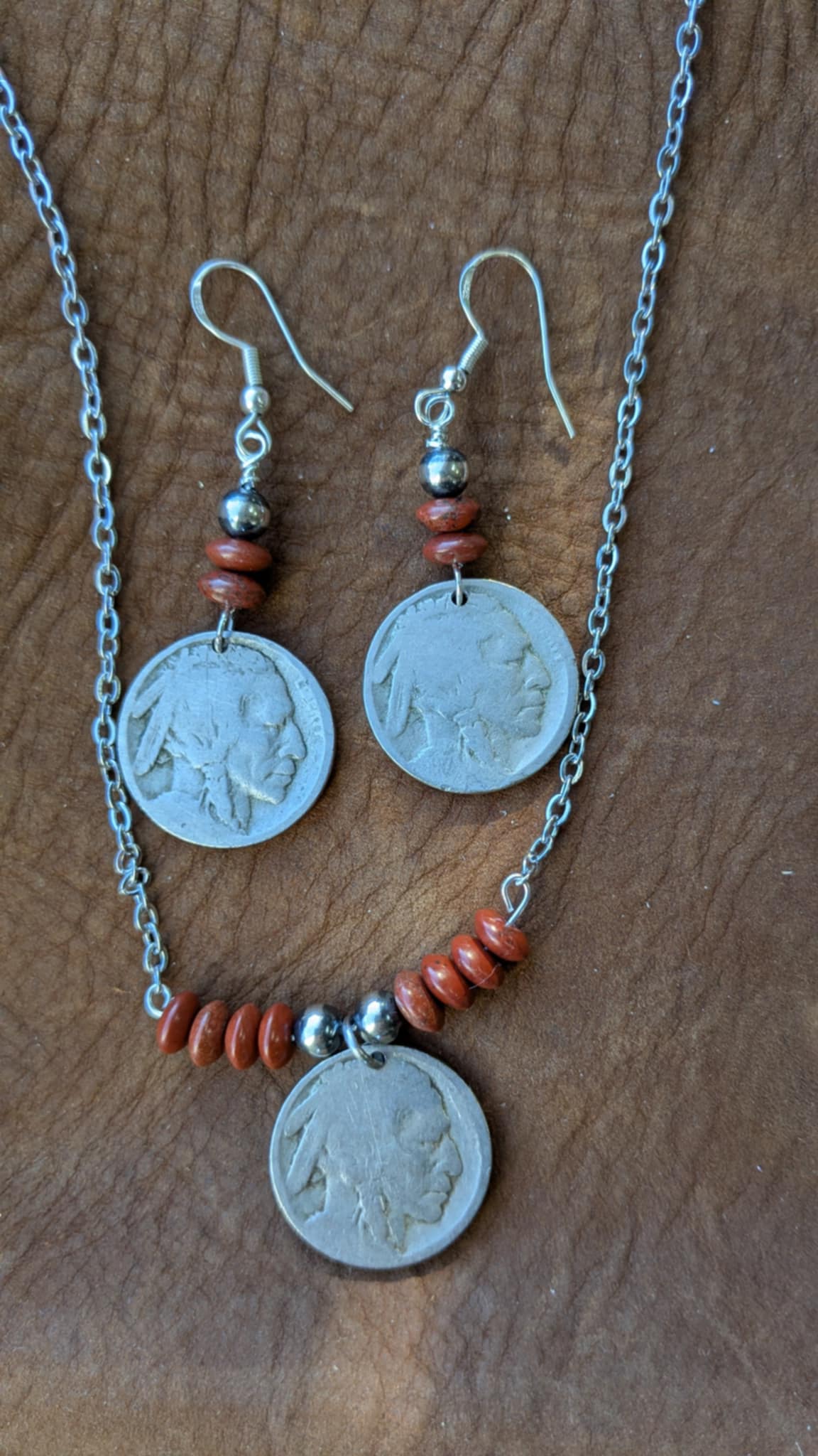 Three Chiefs Set-  Red Jasper Rondelle Necklace and Earrings