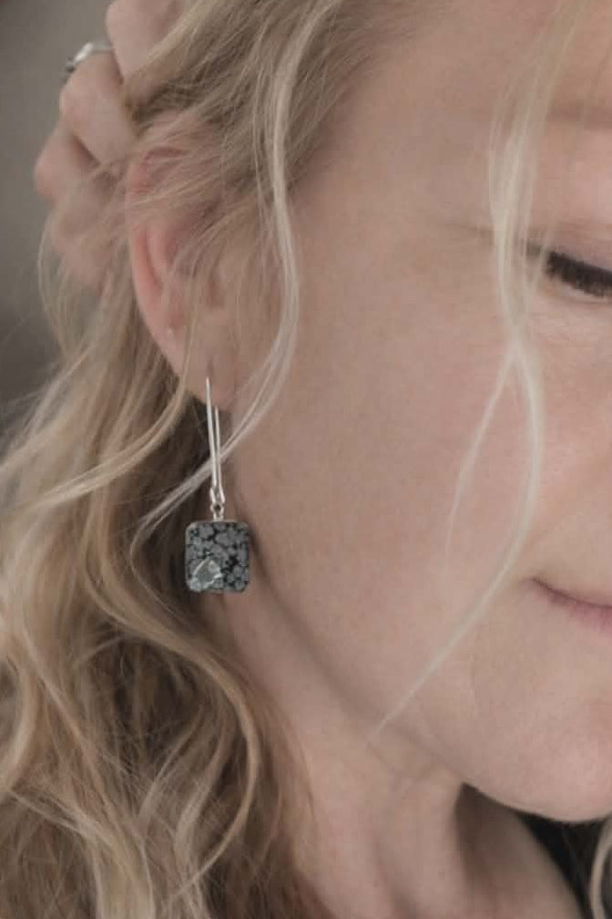 Snowflake Obsidian Drop Earrings