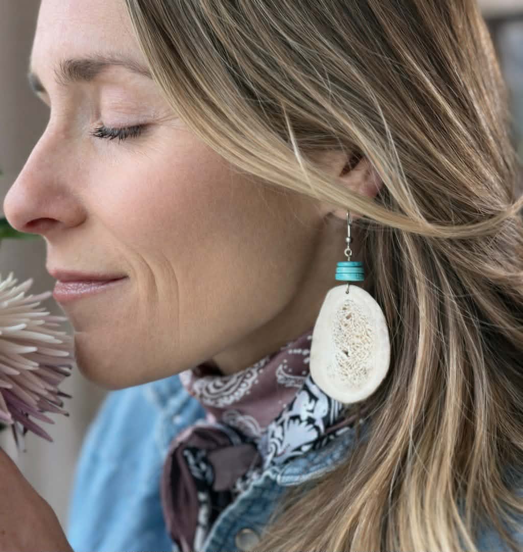 Antler Slab Earrings with Turquoise Holite