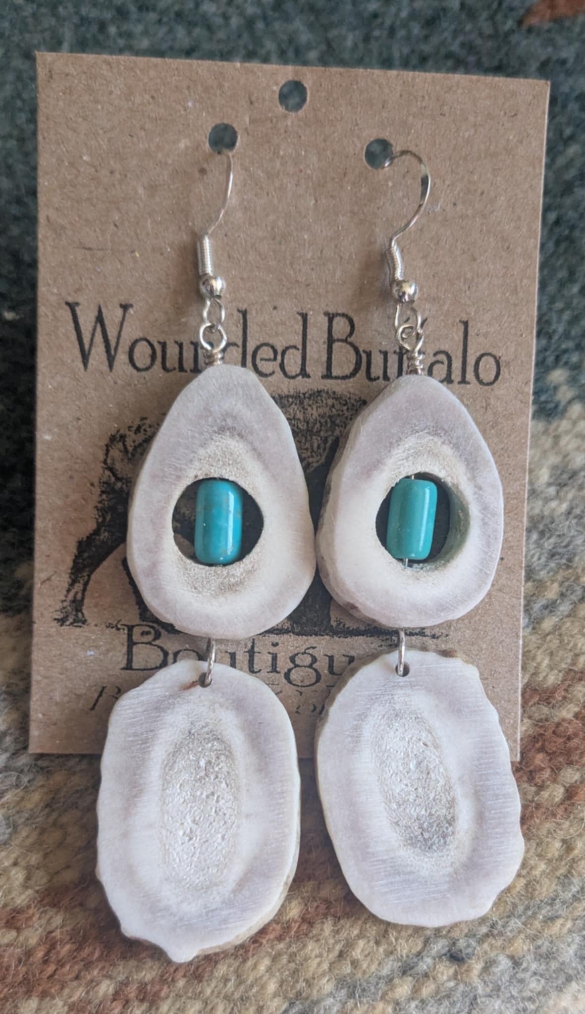 Double Drop Turquoise Antler Earrings