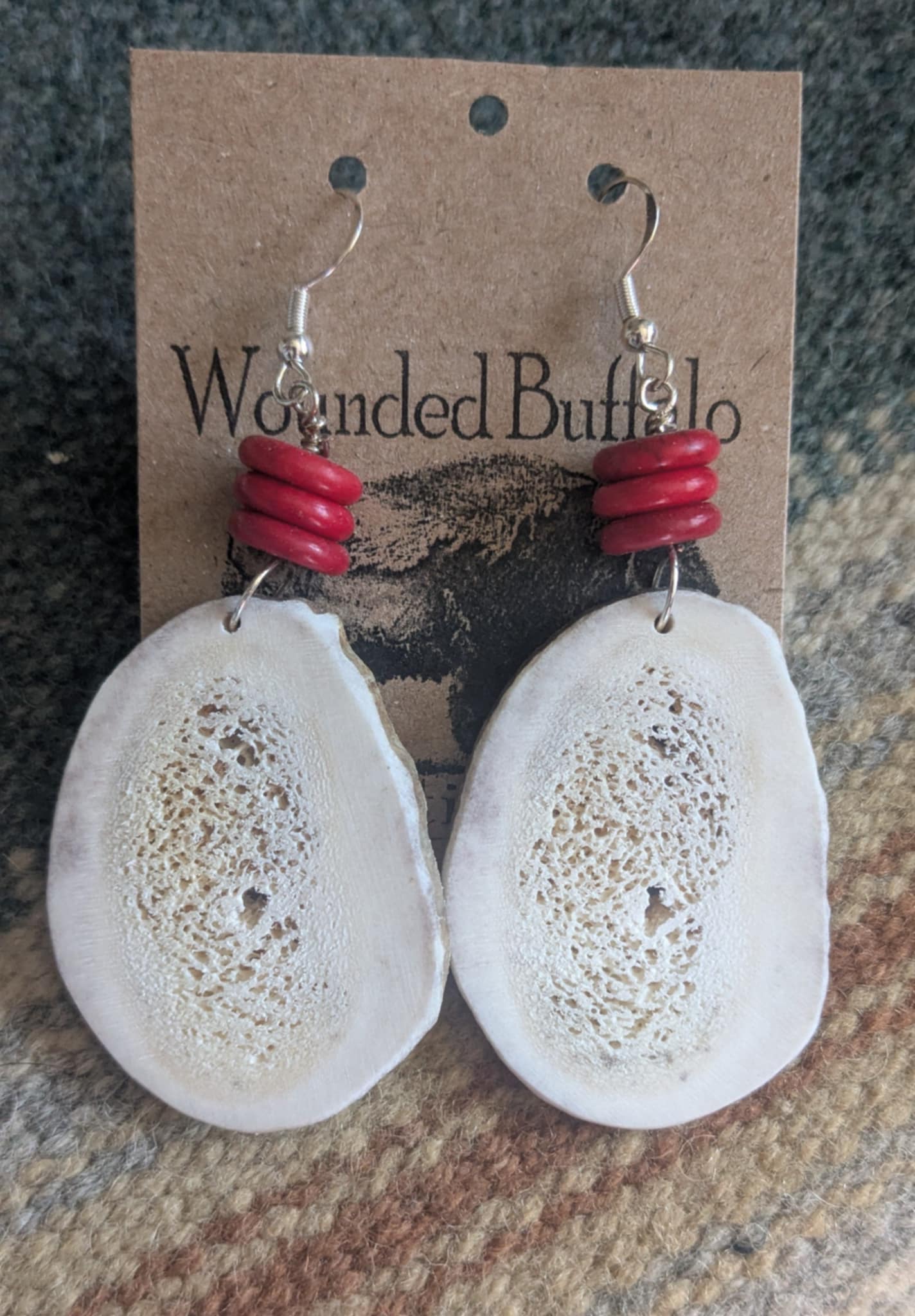 Antler Slab Earrings with Red Howlite