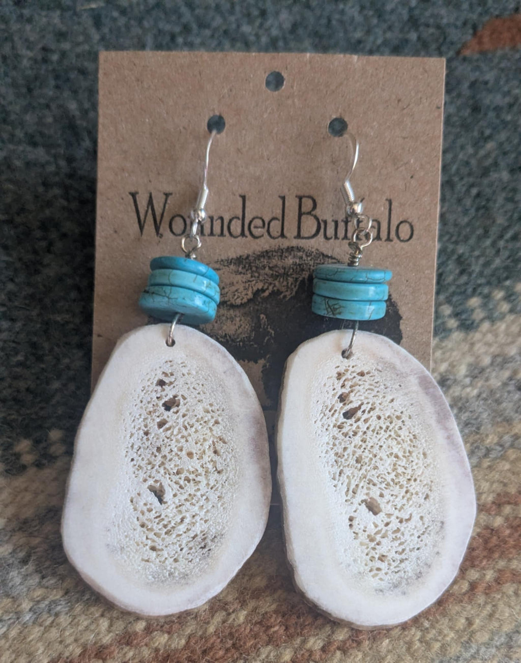 Antler Slab Earrings with Turquoise Holite