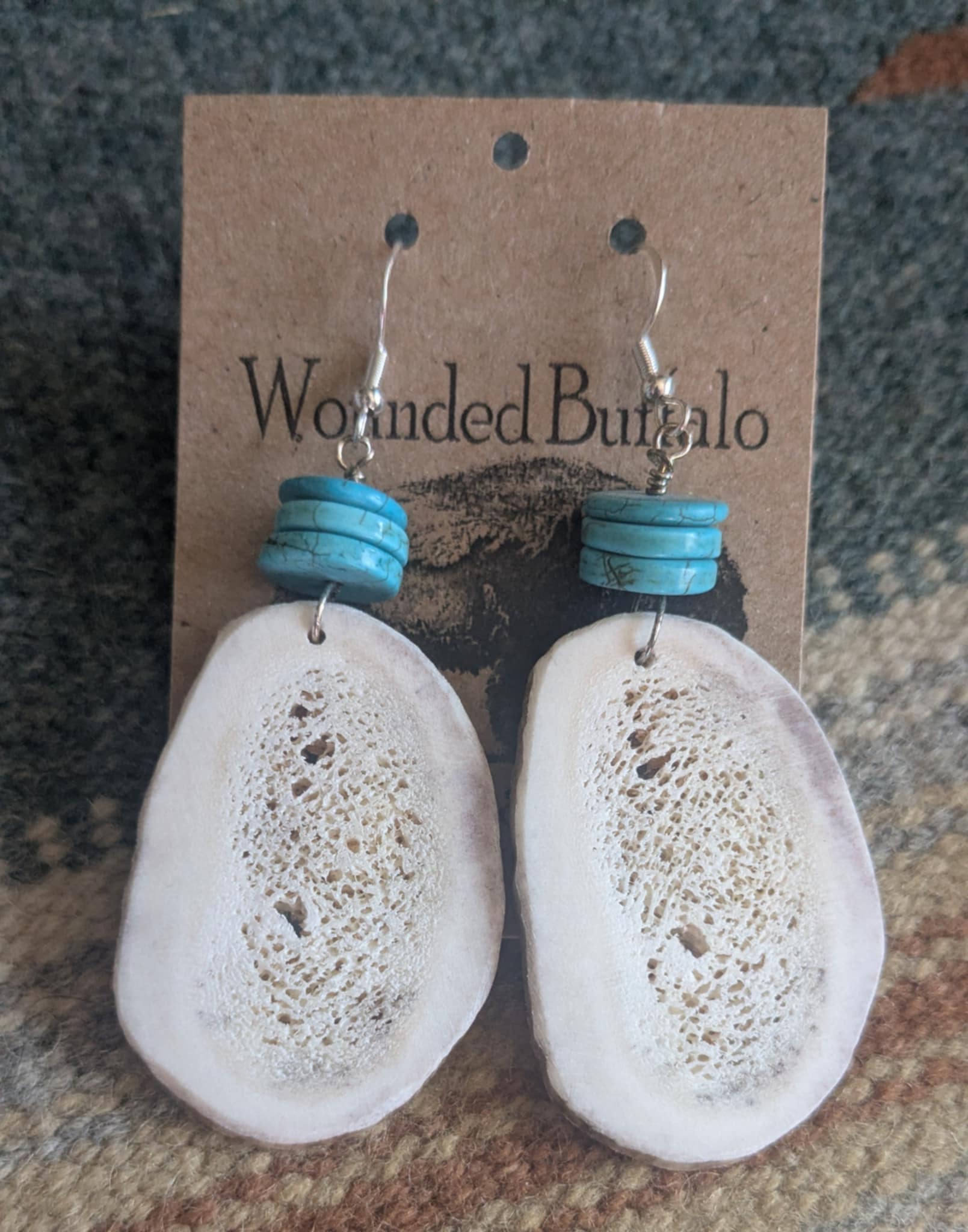 Antler Slab Earrings with Turquoise Holite