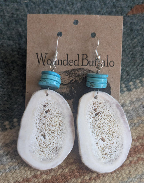 Antler Slab Earrings with Turquoise Holite