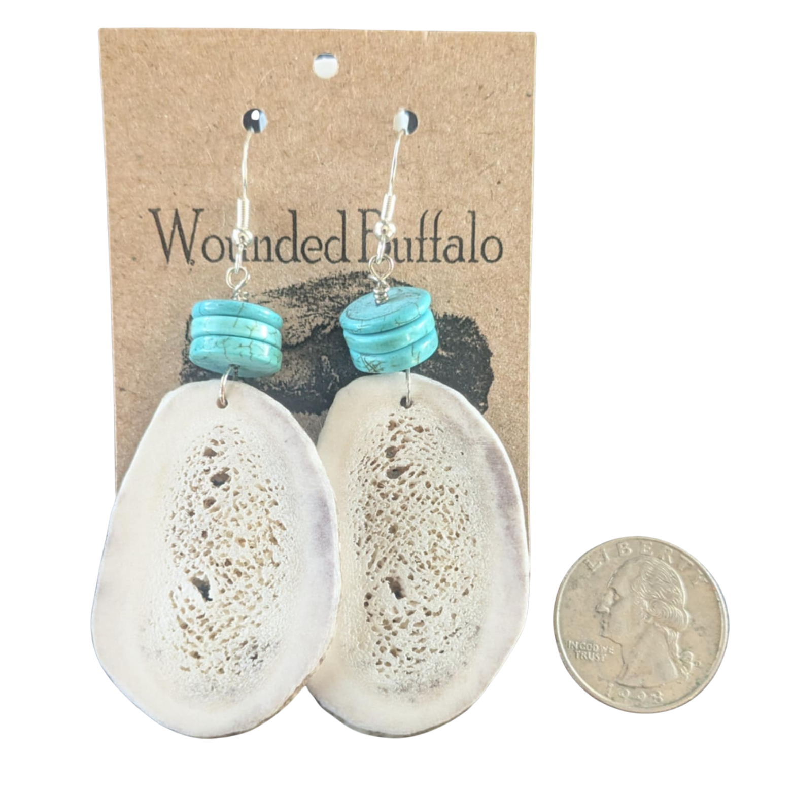 Antler Slab Earrings with Turquoise Holite