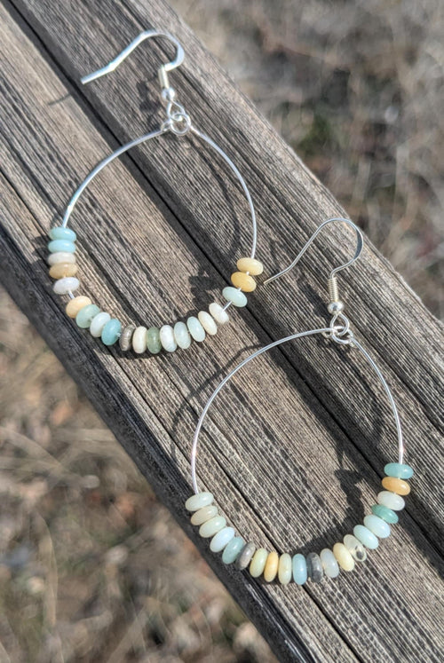 Amazonite Rondelle Hoop Earrings