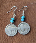 Buffalo Nickel and Turquoise Rondelle Earrings