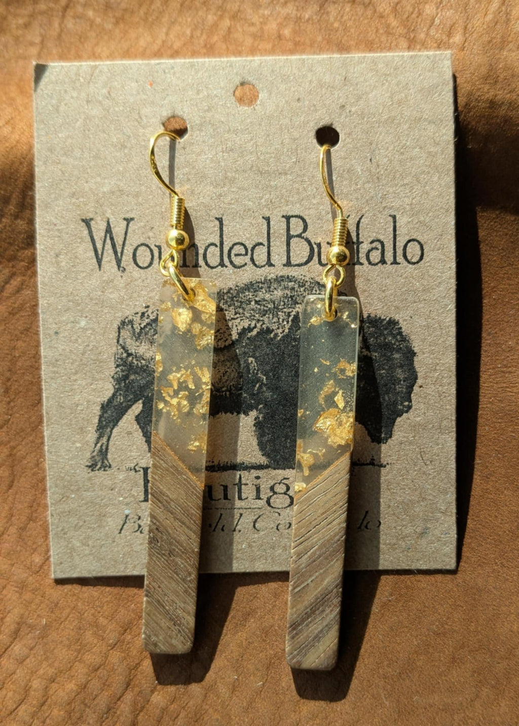 Goldleaf Wood (Slim Rectangular) Drop Earrings
