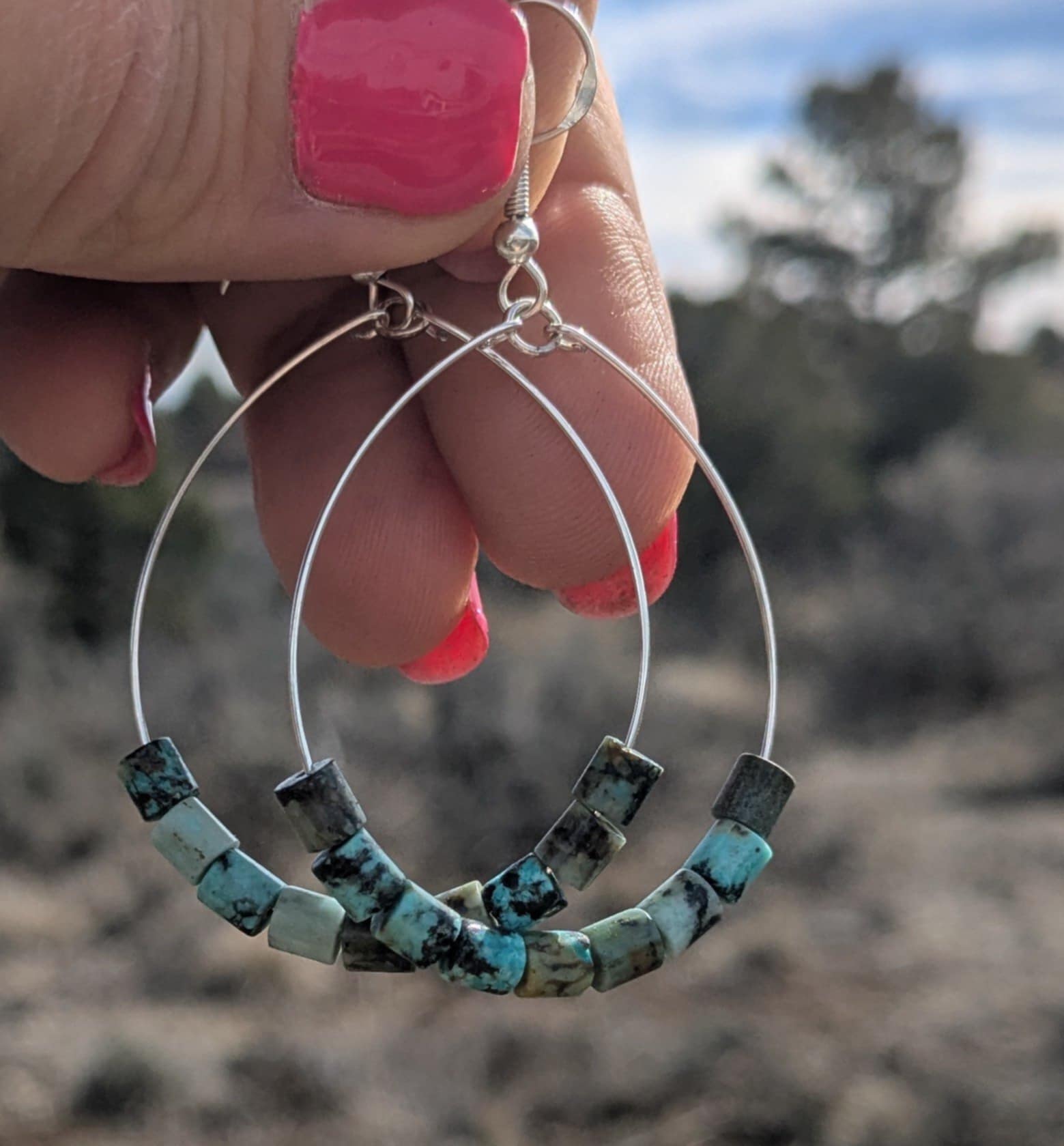 African Turquoise Hoop Earrings
