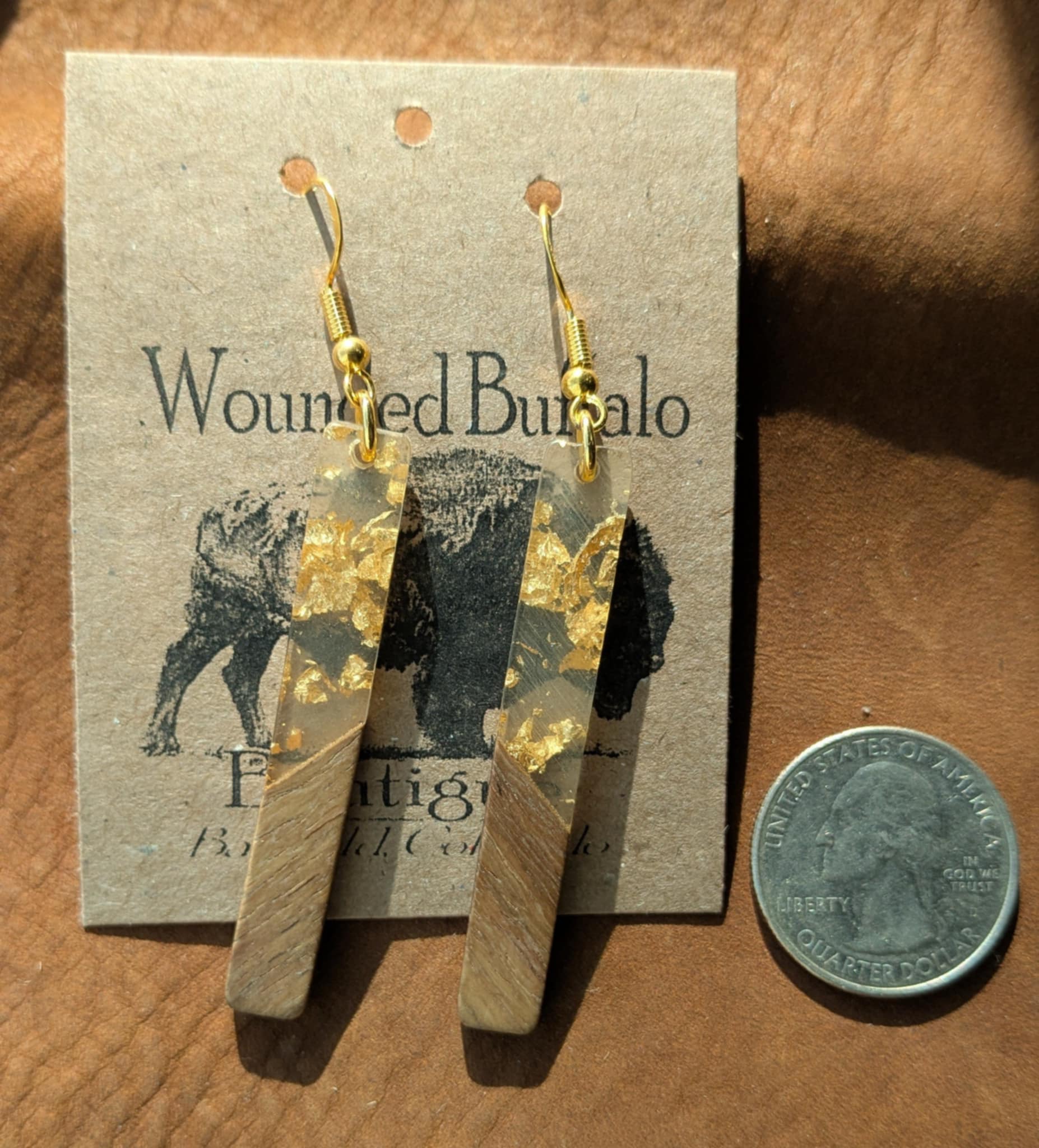 Goldleaf Wood (Slim Rectangular) Drop Earrings