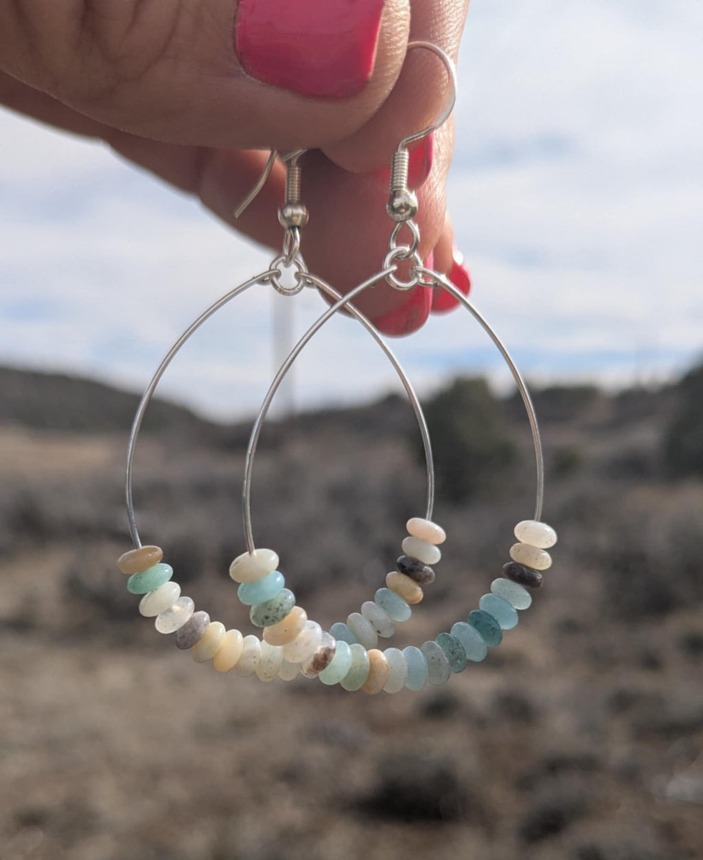 Amazonite Rondelle Hoop Earrings