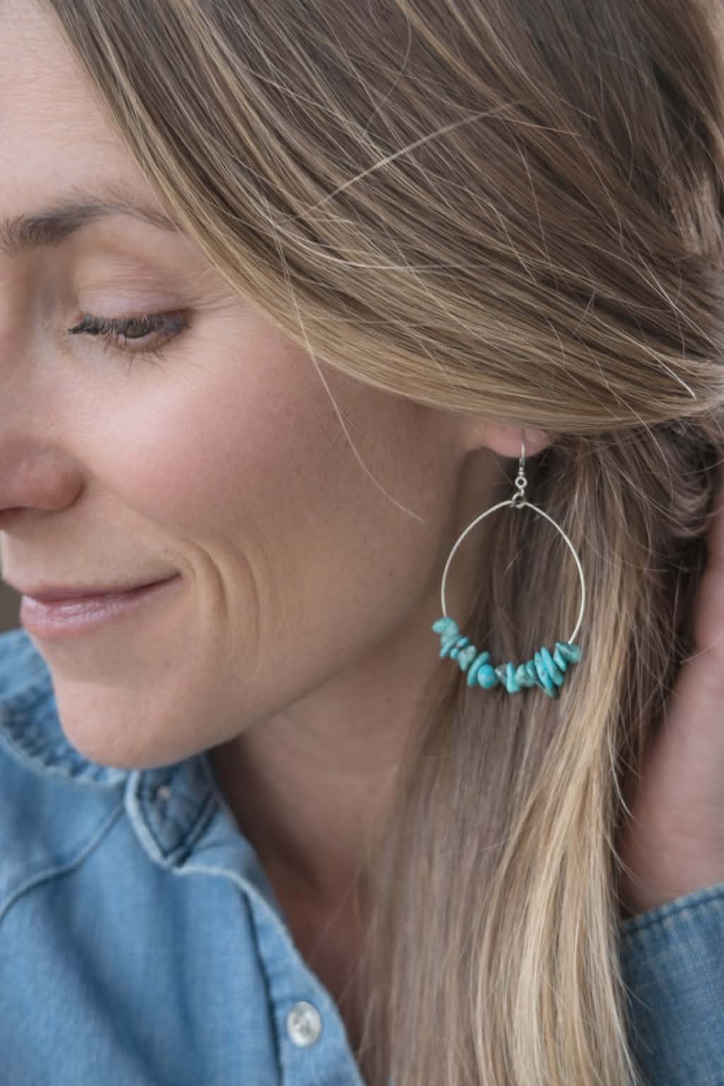 Turquoise Chip Hoop Earrings