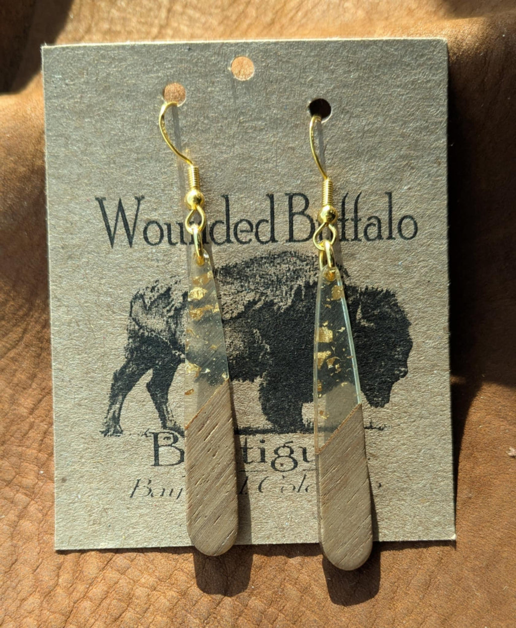 Goldleaf Wood (Slim Teardrop) Earrings