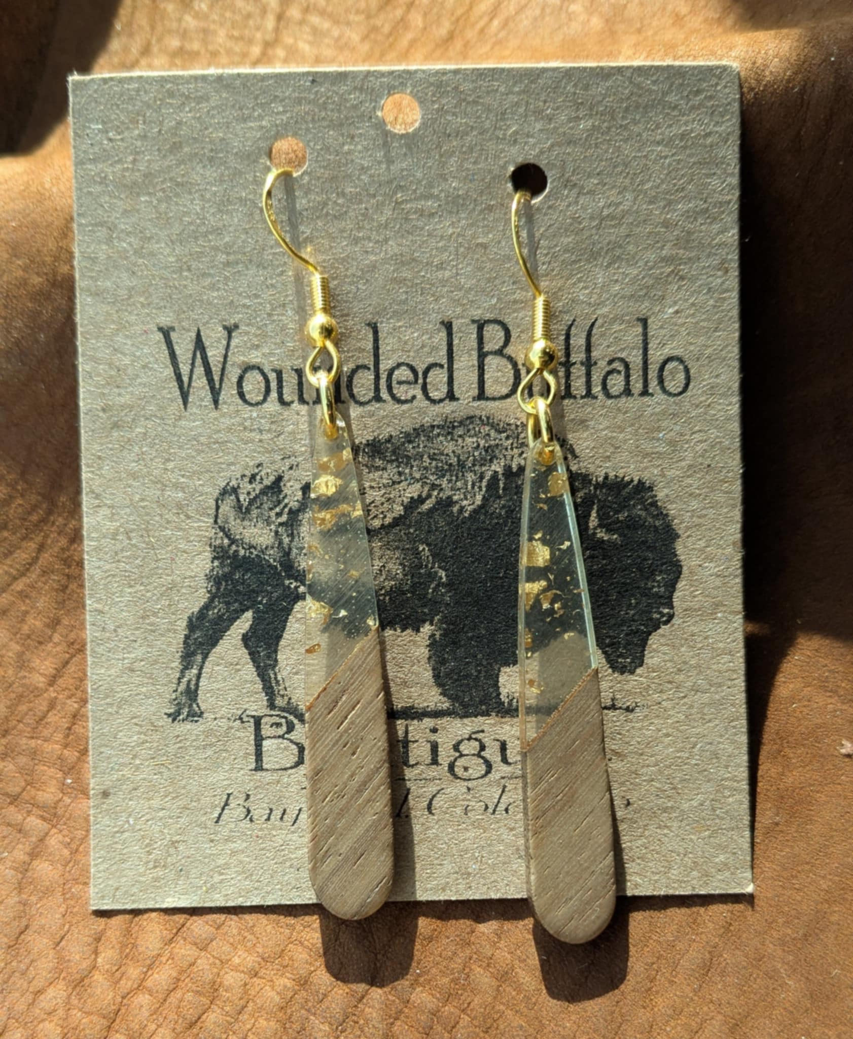 Goldleaf Wood (Slim Teardrop) Earrings