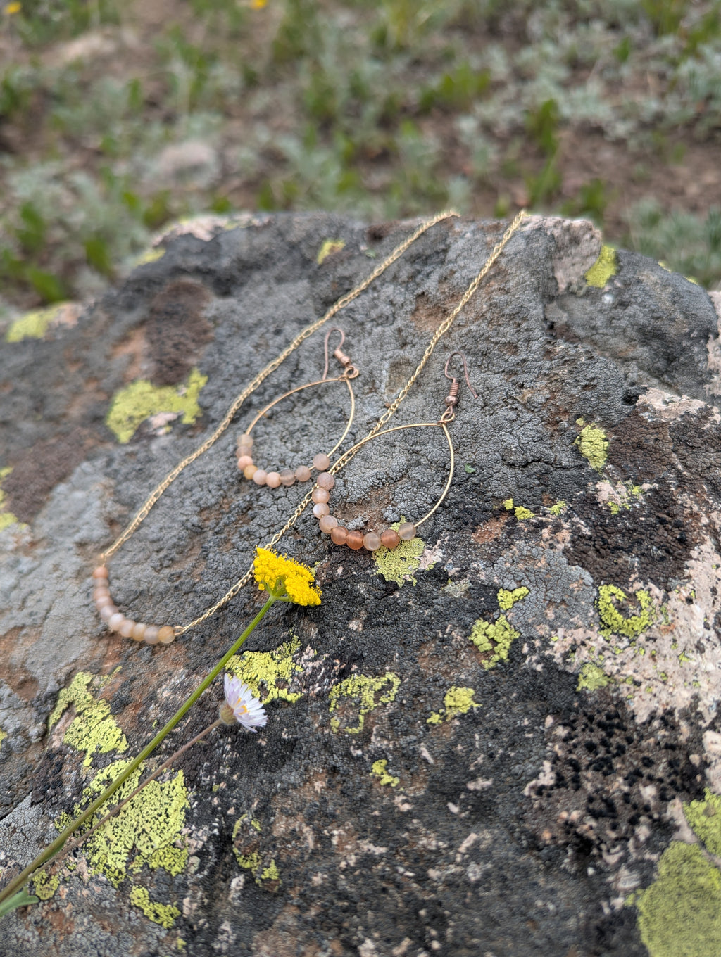 Rose Quartz Earrings and Necklace Set