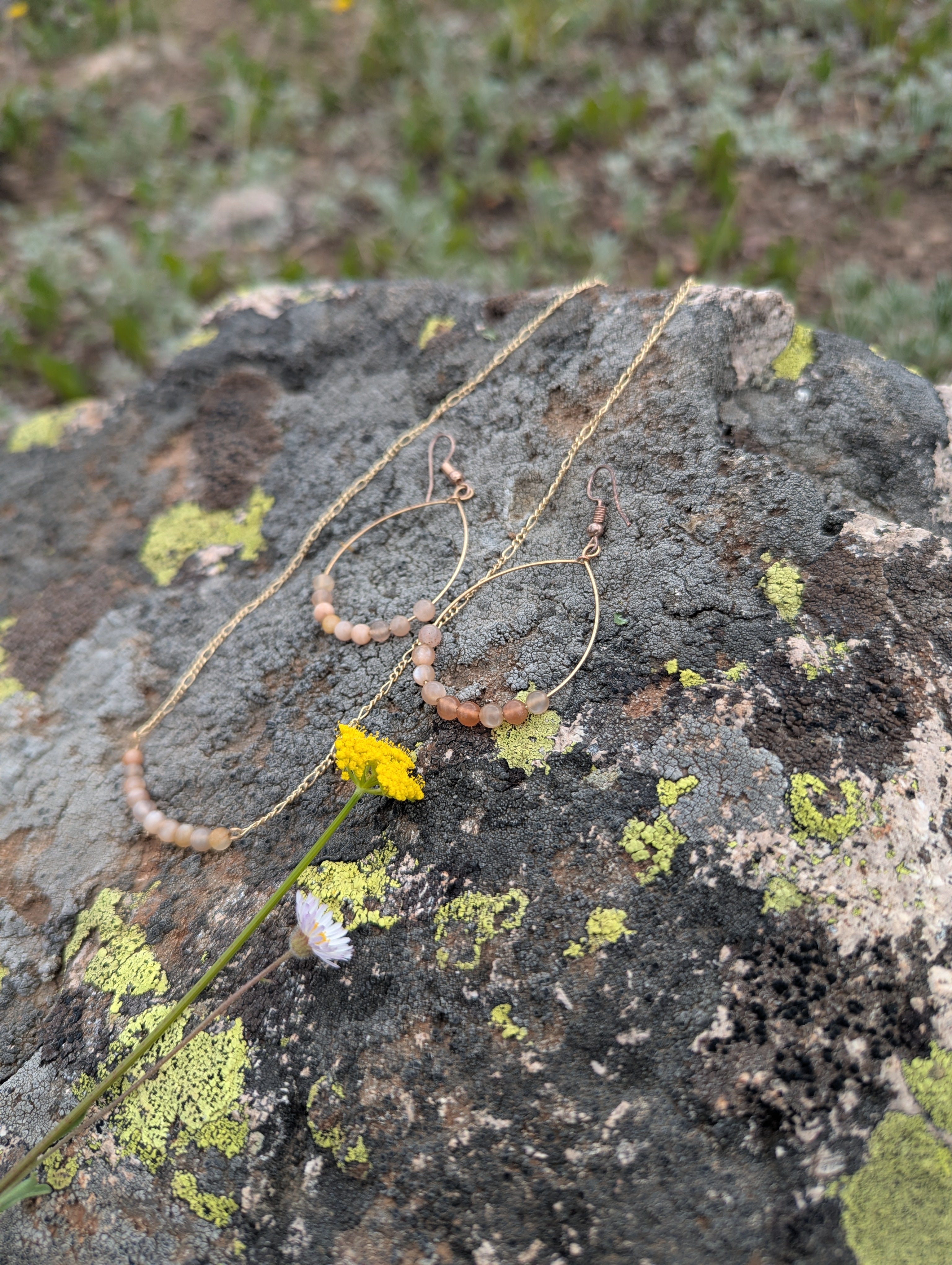 Rose Quartz Earrings and Necklace Set