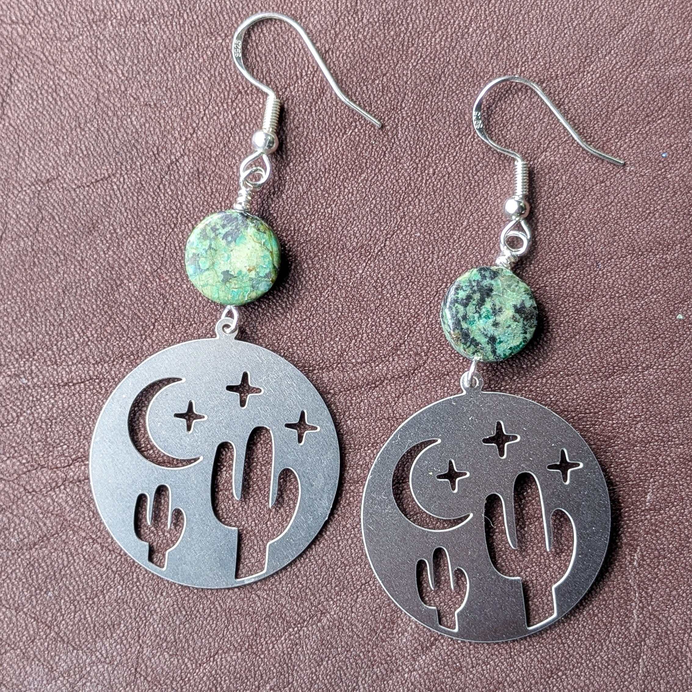Desert Night Turquoise Cactus Earrings